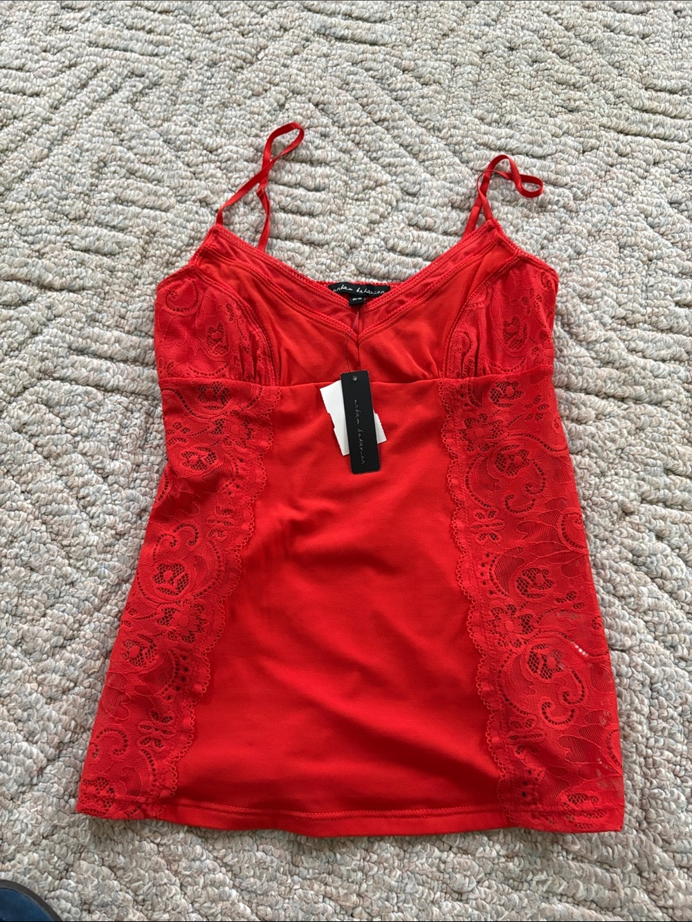 Brand New Red Lace-Trim Camisole Tank Top - Unbranded, 95% cotton, 5% spandex!
